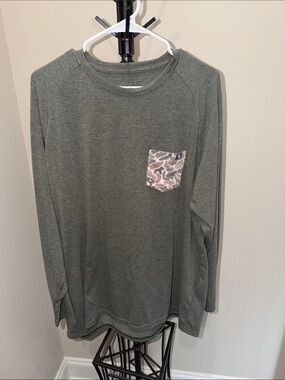 Local Boy Outfitters  Long Sleeve Crewneck with Camo Chest Pocket - green/gray